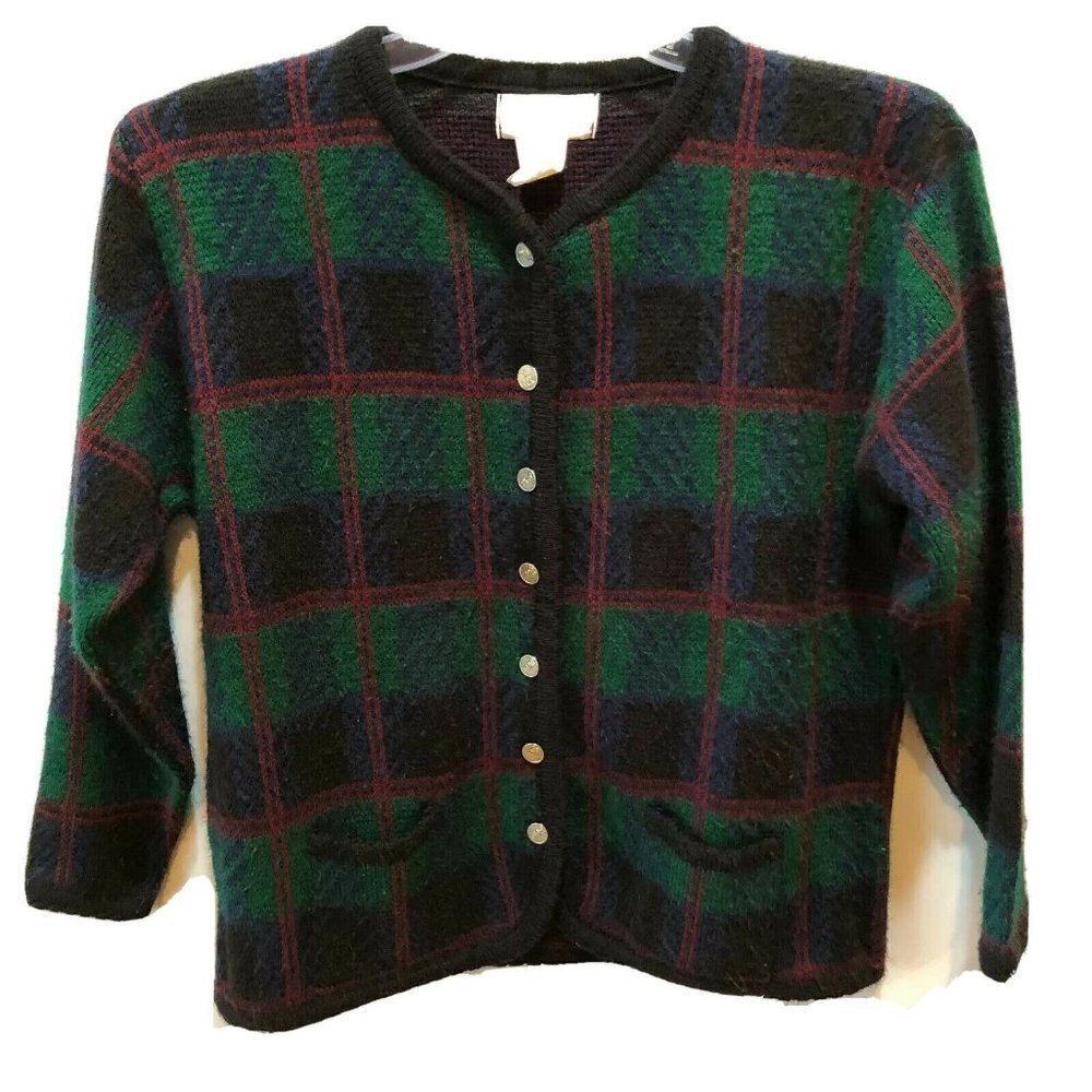 Tally Ho Womens Small Plaid Cardigan Sweater